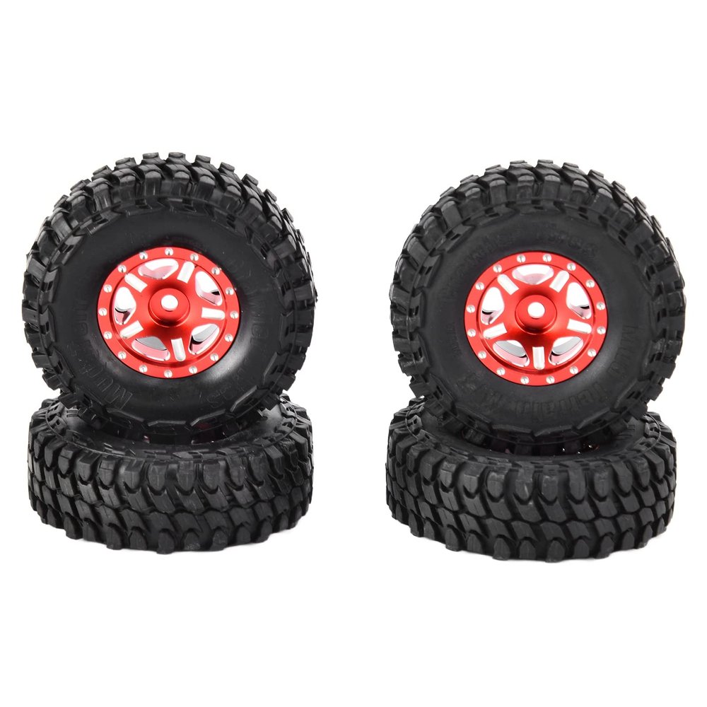 1in RC Car Tire Rubber Vehicle Wheels Crawler Tires for Axial SCX24 90081 AXI00001 AXI00002 (Red)