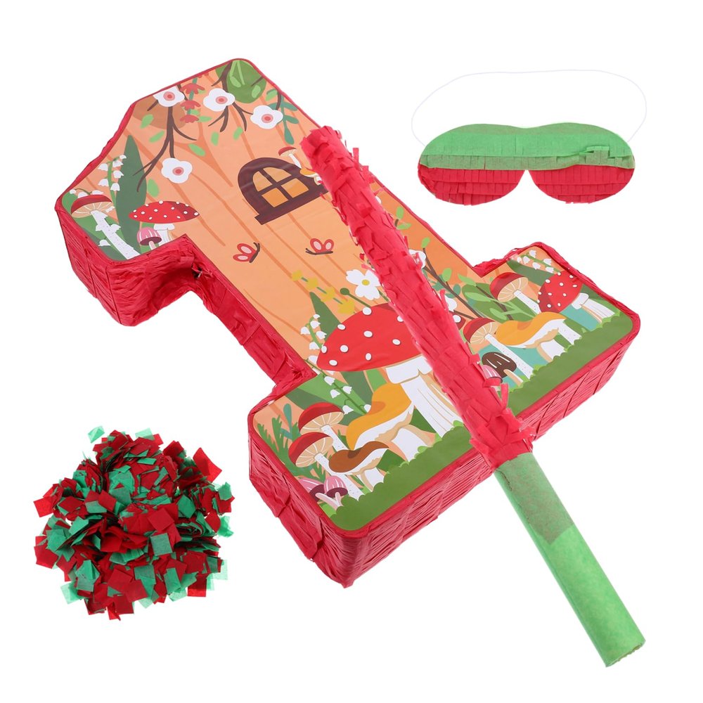 BRIGHTFUFU 1st Birthday Mushroom Pinata Party Supplies Candy Pinata Toy for Kids Retro Design