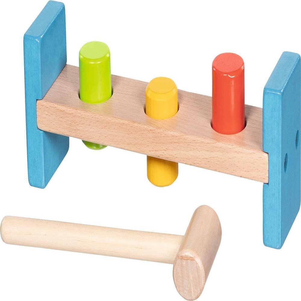 goki 58319 Wooden Hammer Bench with 3 Blocks and Hammer - Motor Skills Toy for Children from 2 Years
