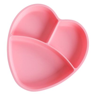 Garneck Silicone Suction Plate Heart Shaped Feeding Dish for Boy Girl Microwave Safe and Easy to Clean for Boy Girl Mealtime Training Pink