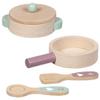goki 51459 - Kitchen Love Cooking Set - 5-Piece Wooden Play Kitchen Set with Pan, Pot with Lid, Cooking Spoon and Spatula view 3