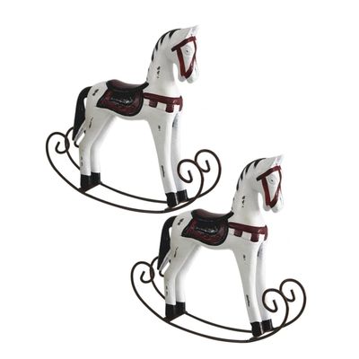 Hohopeti 2pcs Pink Wooden Rocking Horse Craft Toy Hobby Horse Decor for Home Handmade Wooden Ornament