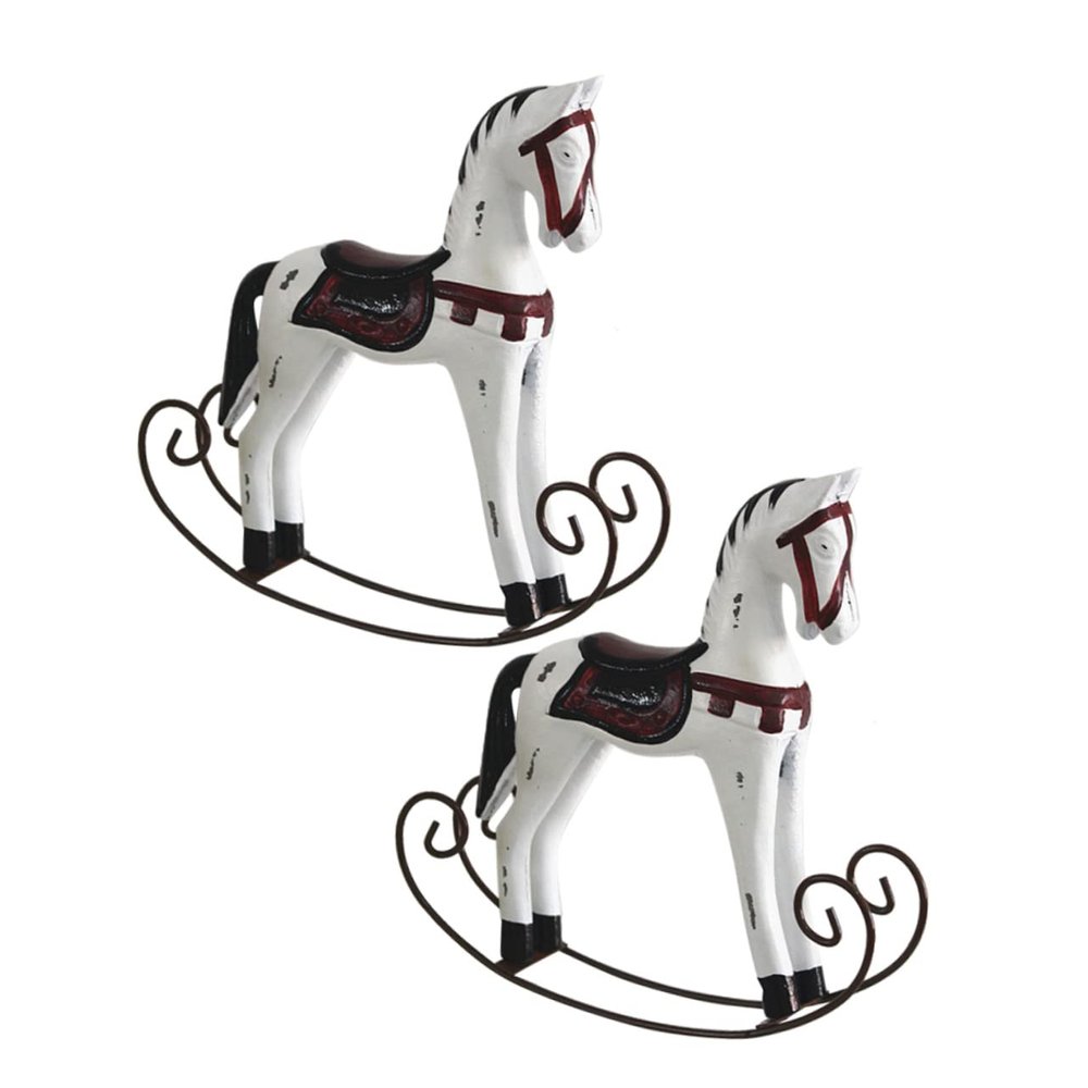 Hohopeti 2pcs Pink Wooden Rocking Horse Craft Toy Hobby Horse Decor for Home Handmade Wooden Ornament