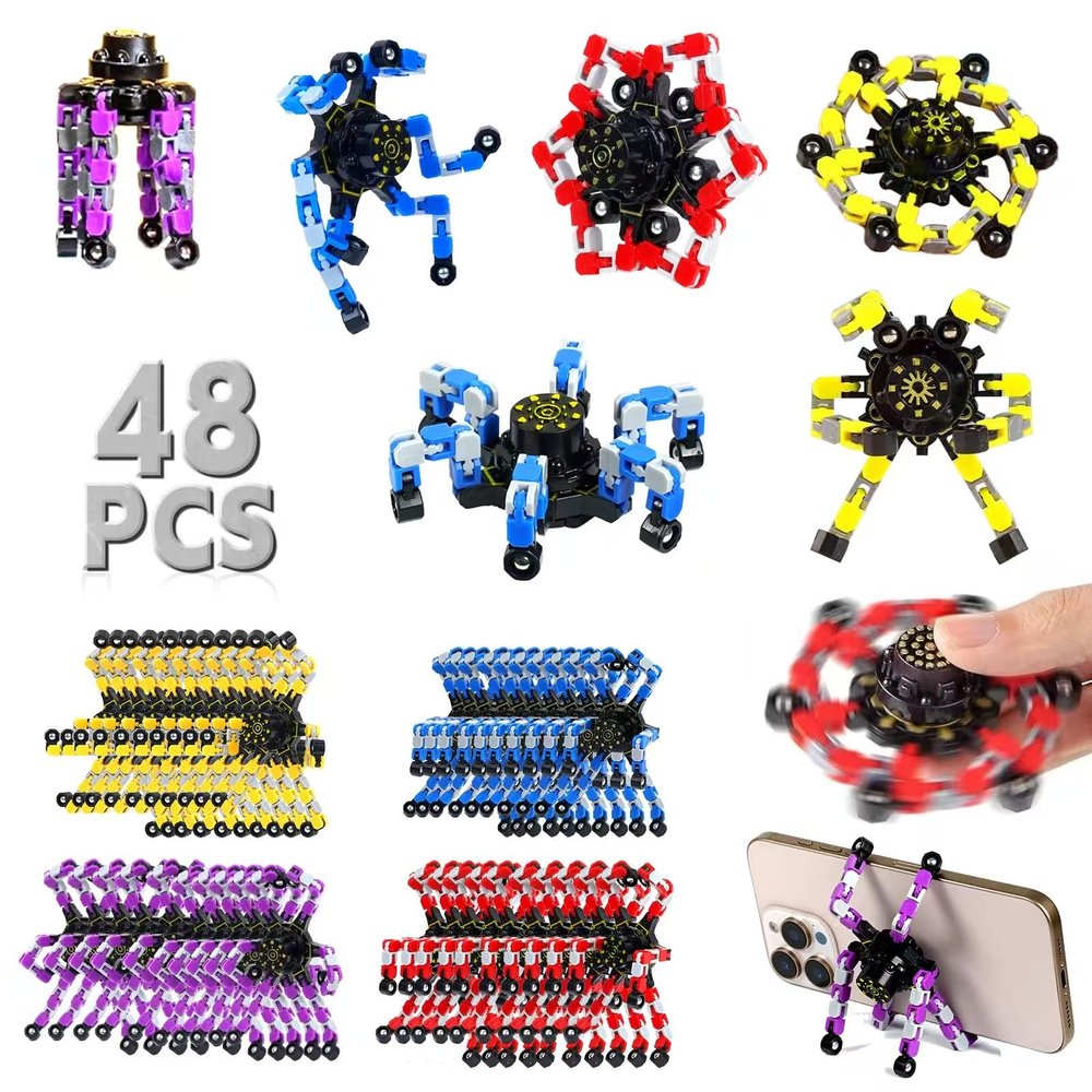 48PCS Valentines Day Gift for Kids Fidget Toys Bulk Transformable Fidget Spinner for Kids and Adults, Stress Relief Sensory Toy Robot Spinner Toy for Valentines Day Gifts Easter Basket Stuffers