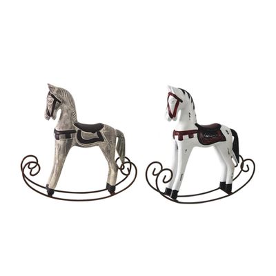 HONMEET 2pcs Handmade Wooden Rocking Horse Vintage Style Desktop Adornment Chic White Craft Ornament for Home Decoration Woodcraft Lovers