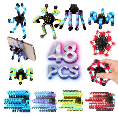 48PCS Glow Valentines Day Gift for Kids Fidget Toys Bulk Transformable Fidget Spinner for Kids and Adults, Stress Relief Sensory Toy Robot Spinner Toy for Valentines Day Gifts Easter Basket Stuffers
