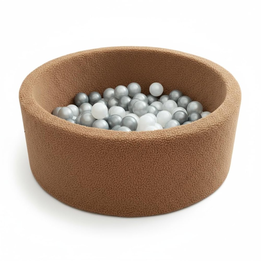 Foam Ball Pit for Toddlers - 36.5" x 13.2" Toddler Ball Pit (Includes 150 Balls),100% Cotton Cover & High-Resilience Memory Foam, Machine Washable, Foldable for Indoor/Outdoor (Brown)