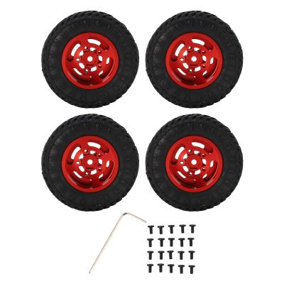 55mm Front Rear Rubber Tires 5 Spoke Metal Wheel Rims Set AXIAL SCX24 1/24 RC Car (Red)