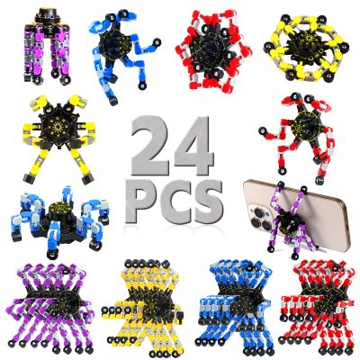 24PCS Valentines Day Gift for Kids Fidget Toys Bulk Transformable Fidget Spinner for Kids and Adults, Stress Relief Sensory Toy Robot Spinner Toy for Valentines Day Gifts Easter Basket Stuffers