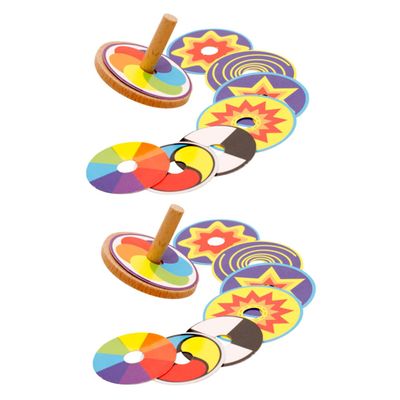 CIYODO 2sets Wooden Tops Toys Boys and Girls Painting Spinning Toy Top for Fun