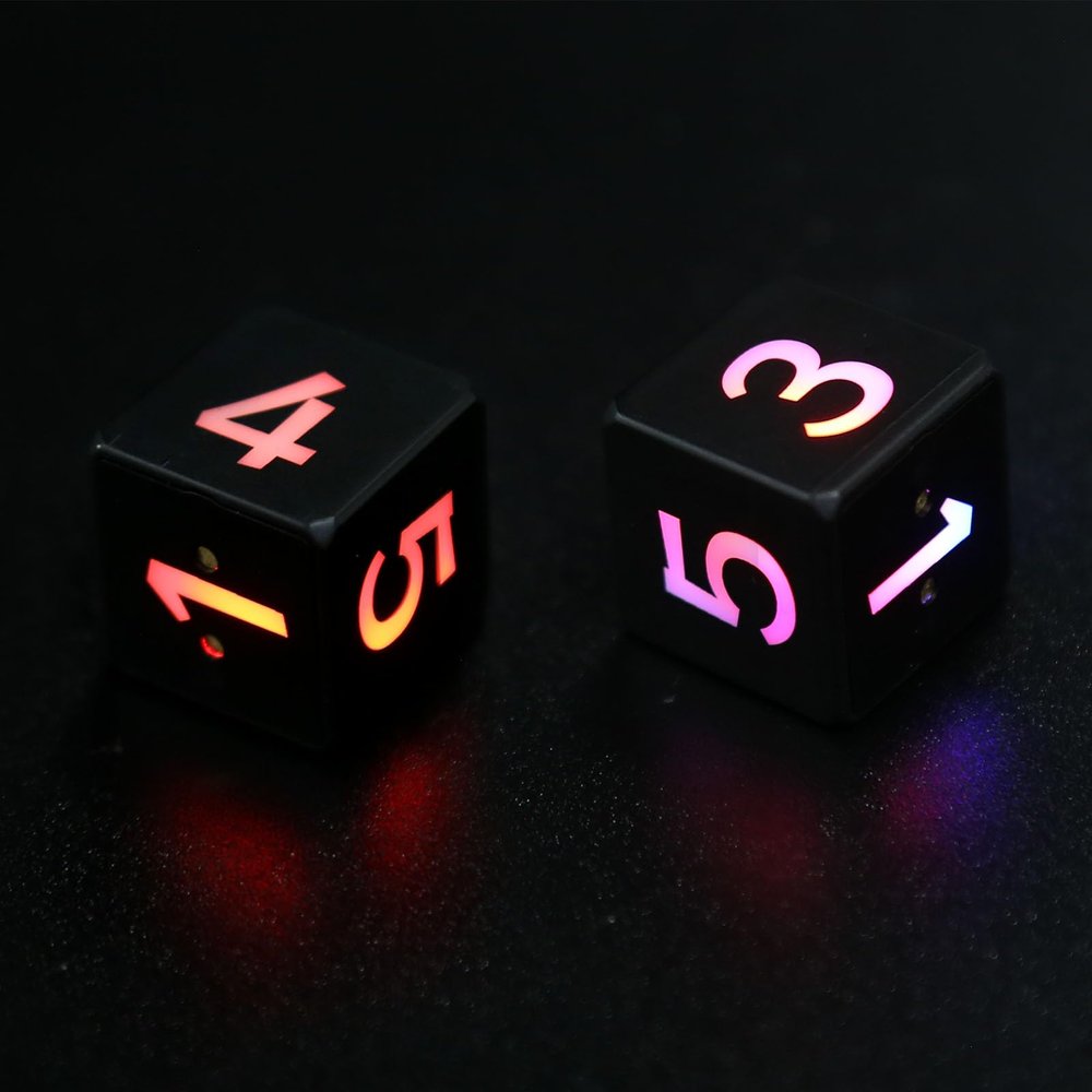 2 Pack Number Dice, Light up Dice, dice Built-in Vibration Sensor chip, Vibration Will Glow. One Charge can Last for 1000 uses.