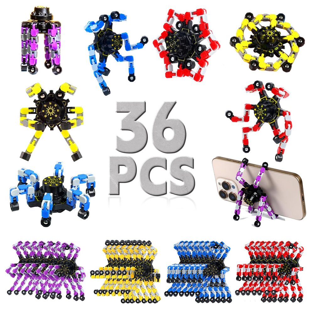 36PCS Valentines Day Gift for Kids Fidget Toys Bulk Transformable Fidget Spinner for Kids and Adults, Stress Relief Sensory Toy Robot Spinner Toy for Valentines Day Gifts Easter Basket Stuffers