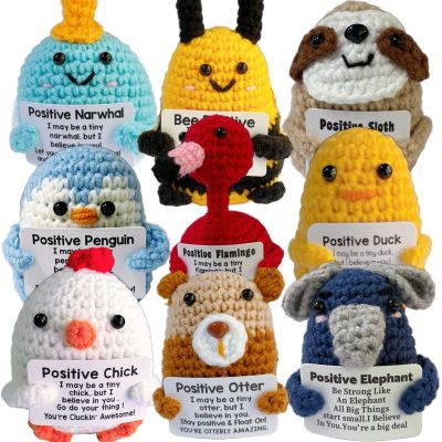 ailov 9 Pack Positive Crochet Animals, Mini Emotional Support Plush, Thank You Appreciation Gifts in Bulk for Teacher Coworkers Employee, Home Office Decor