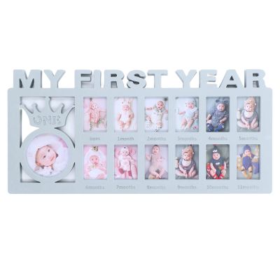 12 Month Baby Photo Display  Newborn Keepsake Picture Collage with Stand for Monthly Milestone Showcase 2/2 (Blue)