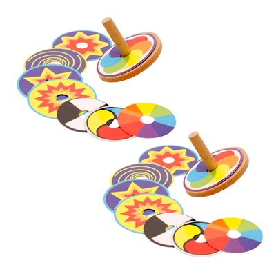 BESPORTBLE 2sets Educational Wooden Gyroscope Toys Spinning Tops for Two Boys and Girls Gyroscope Games