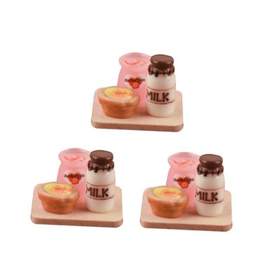 Abaodam 3pcs Mini Wooden Breakfast Set Scale Simulated Food Toys for Dollhouse World Props Realistic Jam Models for Photography and Decor