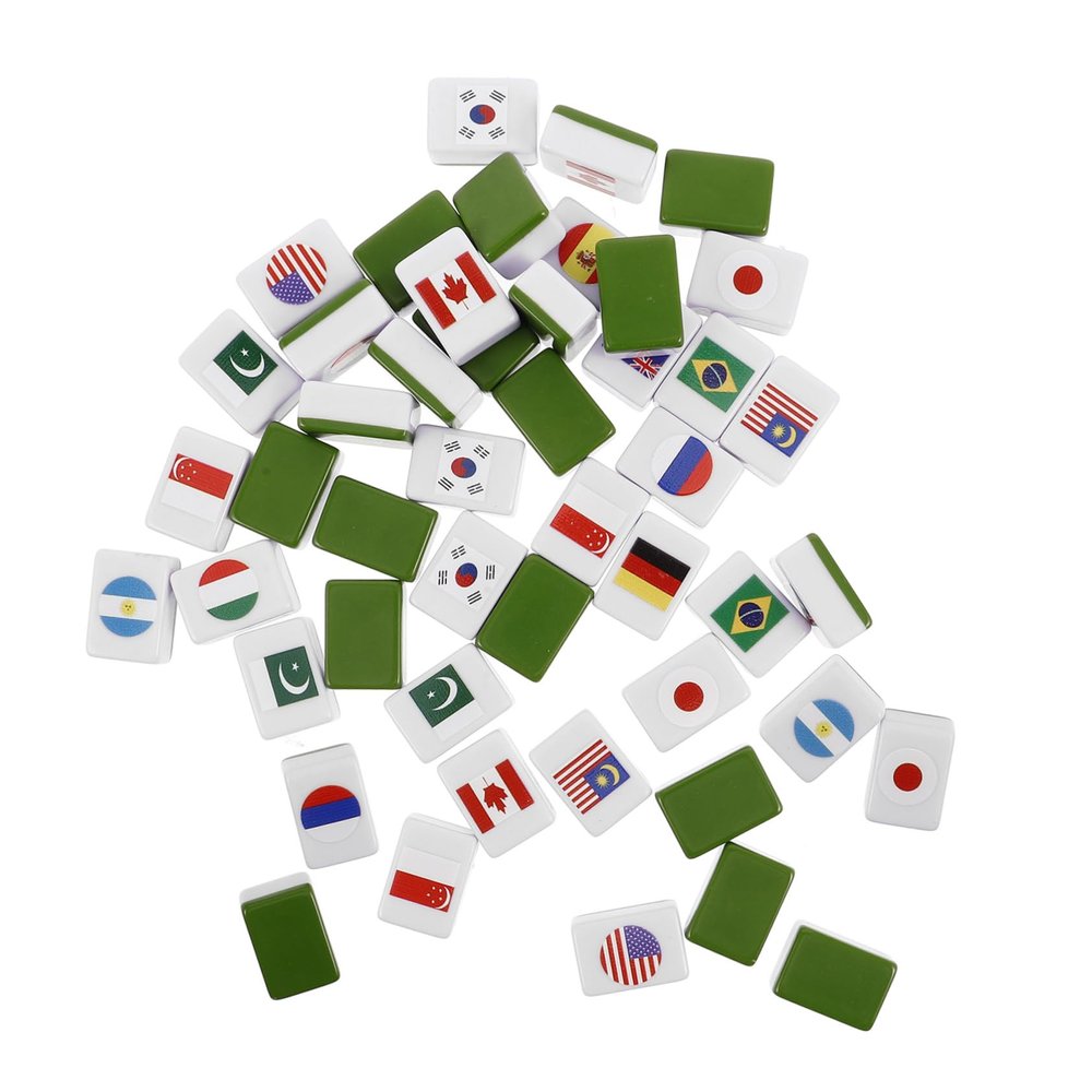 Abaodam 48pcs National Flag Mahjong Game Set Family Fun Diverse Game Modes for Parties and Picnics Complete Mahjong Tiles Set Unique Design for Endless Entertainment