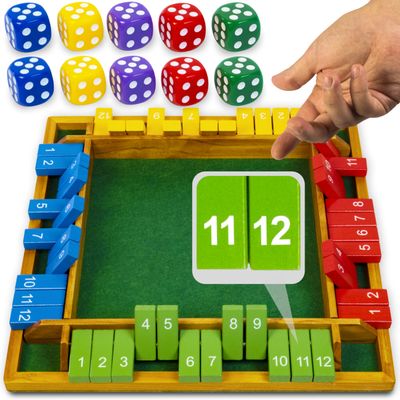 Shut The Box Game Wooden for 4 Players - Math Games -Family Games for Kids and Adults - 14-inch Close The Box Game 12 Numbers - Family Board Games