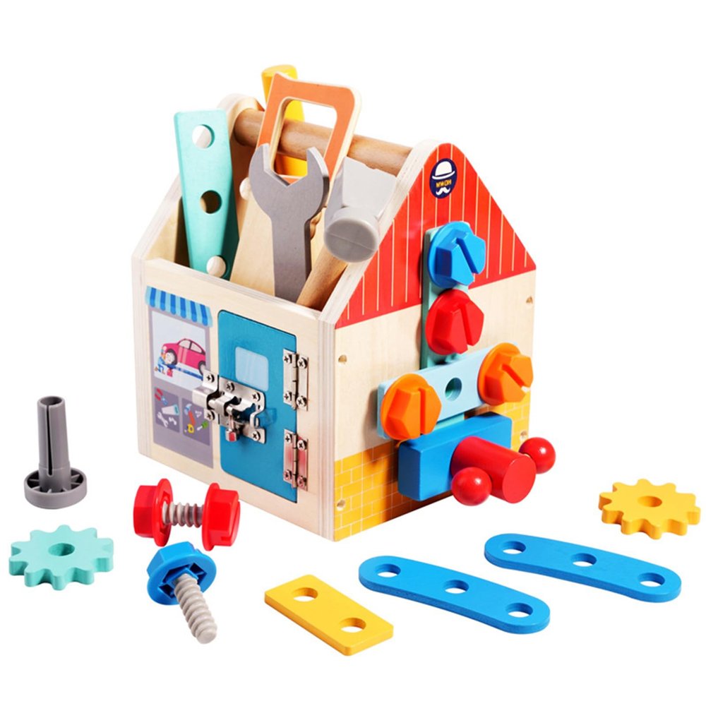 Biottro Kids Tool Set, Wooden Tool with Box Montessori Educational Pretend Construction Toy for 3 4 5 6 Year Old Boys Girls