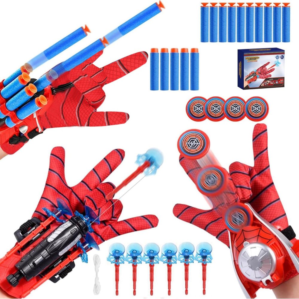 FULIM 3 Sets Spider Web Shooters, Superhero Web Shooter for Kids, Cosplay Launcher Gloves with Wrist Toy Set, Imaginative Play Toy for 3 4 5 6 7 8 Year Old Boy