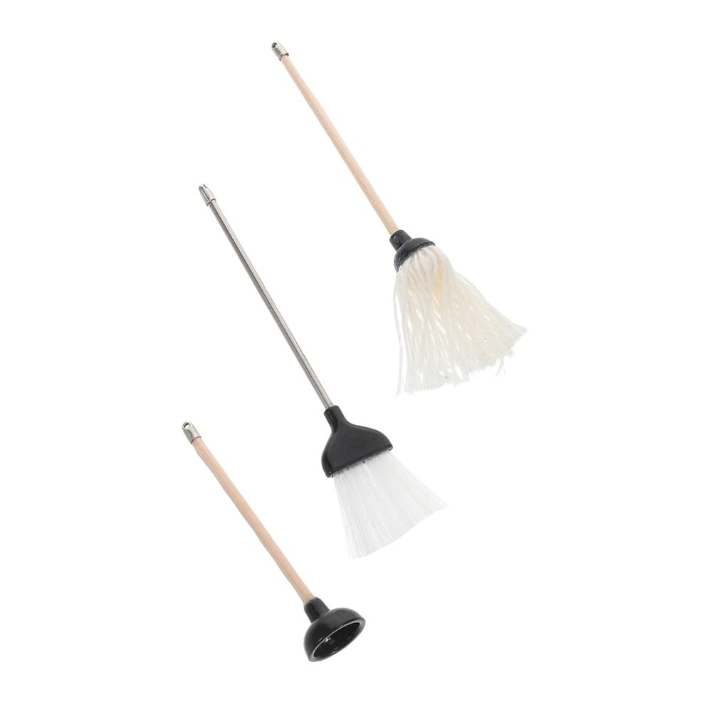 CIYODO Dollhouse Mini Mop Broom and Plunger 1 Set of Miniature Cleaning Tools for Dollhouse Bathroom