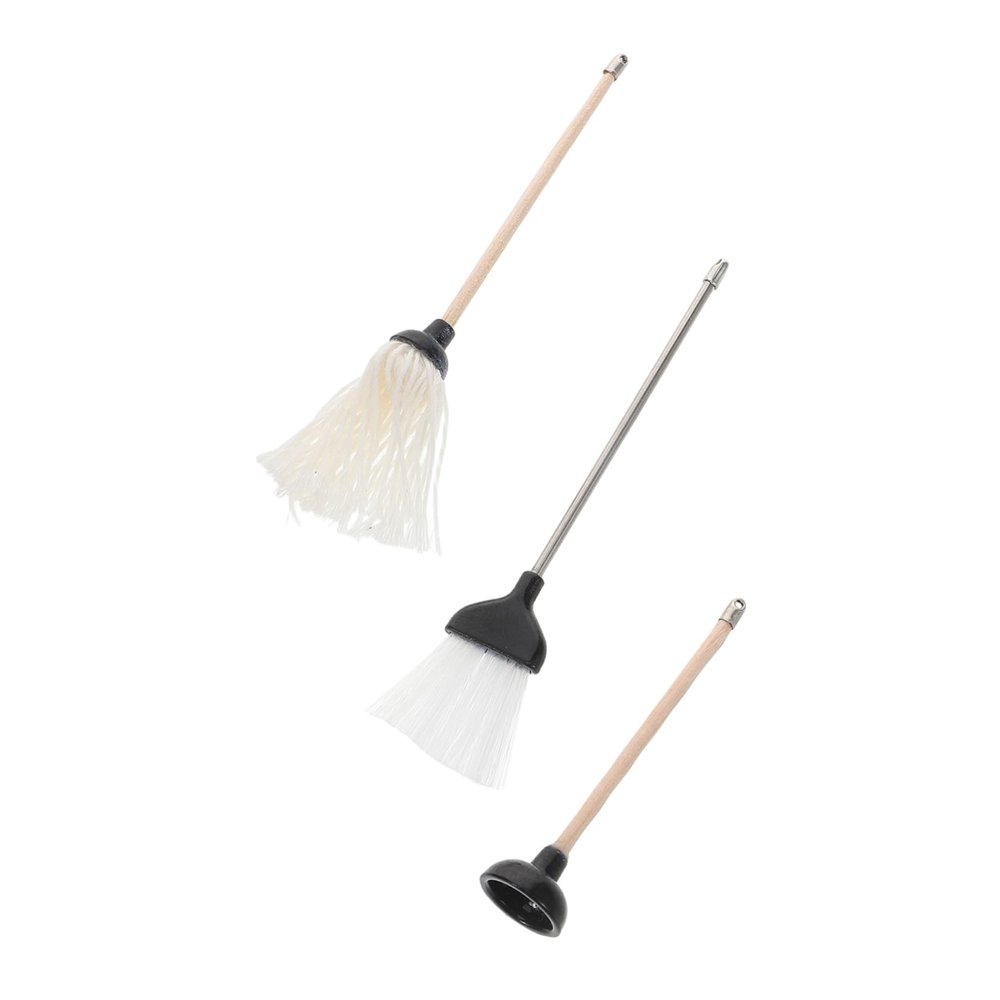 KICHOUSE 1set Miniature Dollhouse Cleaning Tools Realistic Mop Broom and Plunger Accessories for Dollhouse Kitchen and Bathroom Decor for Mini Home Cleaning