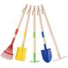 5 PCS 28" Detatchble Kids Gardening Tools, Metal Beach Digging Toys with Sturdy Wooden Handle, Safe Backyard Snow Sensory Playset Including Hoe, Tooth & Leaf Rakes, Flat & Pointed Shovels for Children view 1