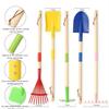 5 PCS 28" Detatchble Kids Gardening Tools, Metal Beach Digging Toys with Sturdy Wooden Handle, Safe Backyard Snow Sensory Playset Including Hoe, Tooth & Leaf Rakes, Flat & Pointed Shovels for Children view 2