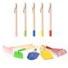 5 PCS 28" Detatchble Kids Gardening Tools, Metal Beach Digging Toys with Sturdy Wooden Handle, Safe Backyard Snow Sensory Playset Including Hoe, Tooth & Leaf Rakes, Flat & Pointed Shovels for Children view 3