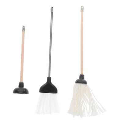 YARNOW 1set Miniature Dollhouse Cleaning Set Realistic Mop Broom and Toilet Plunger for Dollhouse Bathroom Decor Accessory Miniature Scenes
