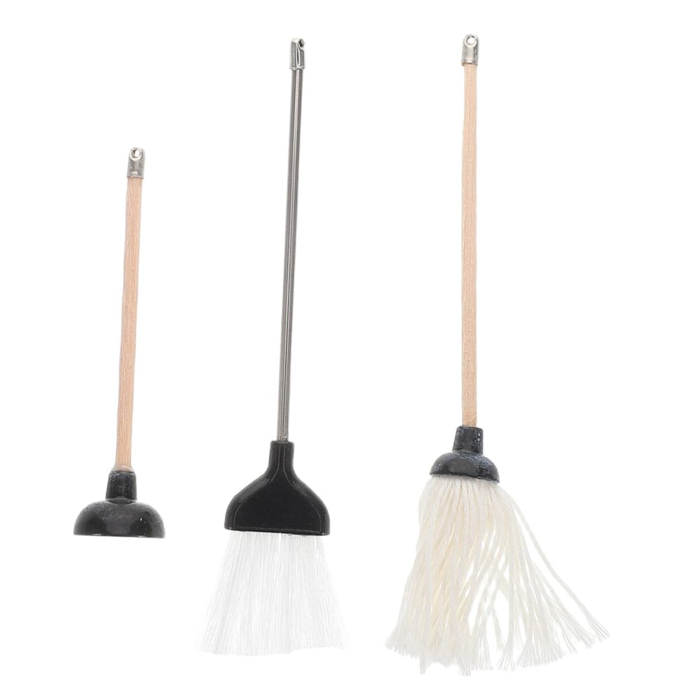 YARNOW 1set Miniature Dollhouse Cleaning Set Realistic Mop Broom and Toilet Plunger for Dollhouse Bathroom Decor Accessory Miniature Scenes