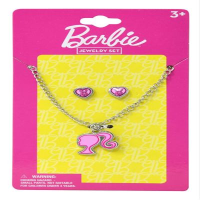 HER Barbie Jewelry Set for Kids, Character Pendant Necklace with Barbie Earrings, Ages 3