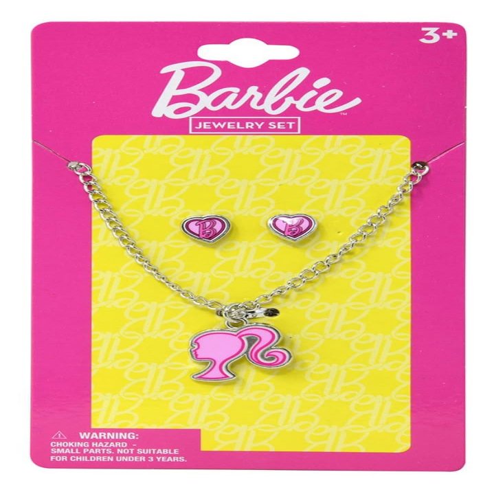 HER Barbie Jewelry Set for Kids, Character Pendant Necklace with Barbie Earrings, Ages 3