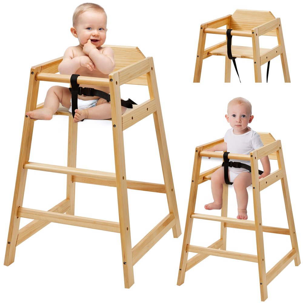 Neoflavie Wooden High Chair for Babies & Toddlers, Restaurant-Style Stackable High Chair with Commercial Grade Solid Wood for Dining Table & Kitchen, Easy to Clean Baby Booster Seat - Natural
