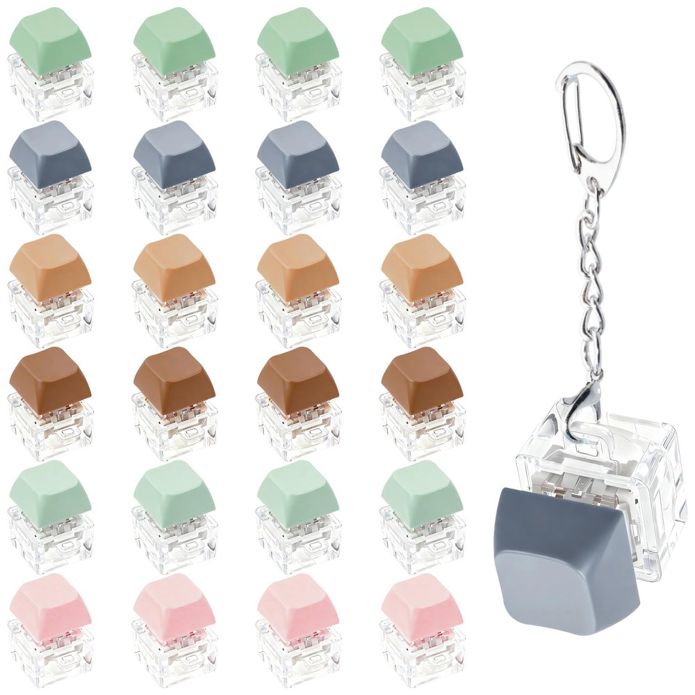 24 Pcs Keyboard Fidget Toy, Keyboard Fidget Keychain Keyboard Decompression Button Finger Clicker Toys, Button Stress Relief Fidget Gifts for Adult to Relief Stress (24)