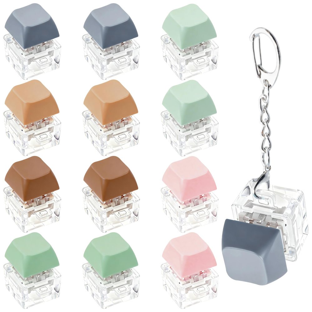 12 PCS Morandi Keyboard Fidget Toy, Keyboard Fidget Keychain Keyboard Decompression Button Finger Clicker Toys, Button Stress Relief Fidget Gifts for Adult to Relief Stress (12)