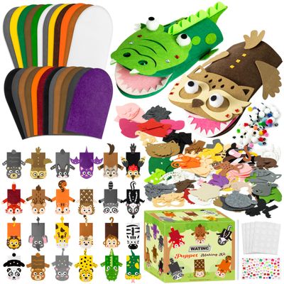WATINC 24Pcs Hand Puppet Making Kit for Kids Large Medium Art Craft Felt Sock Puppet Creative DIY Make Your Own Puppets Pipe Cleaners Pompoms Storytelling Role Play Party Supplies Gift for Girls Boys