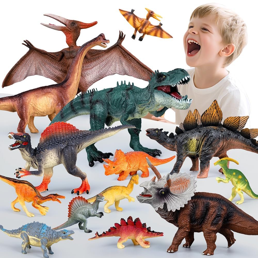 Drefirsa Dinosaur Toys for Kids 3-5 5-7, 14PCS Big Realistic Dinosaur Figure Set with 6 Jumbo & 8 Small, Educational Toddler Dino Toys for Boy & Girl Party Favor, Birthday Gift, Cake Decoration