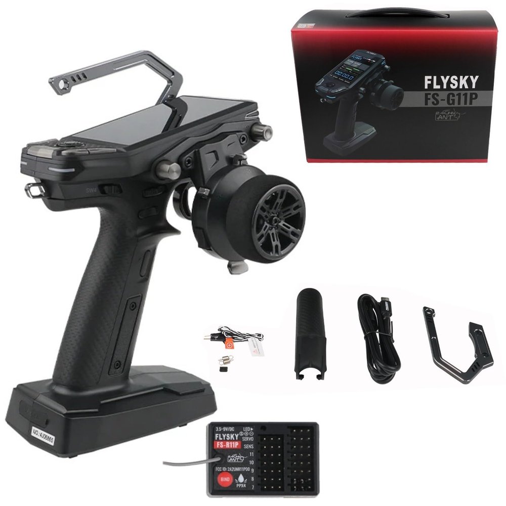 HTLNUZD Flysky FS-G11P 11CH 2.4GHz Transmitter with FS-R11P Receiver Failsafe for RC Cars, Boats & Custom Vehicles