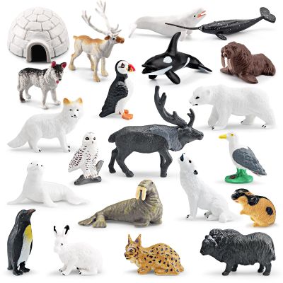 21PCS 2-4 Inch Arctic Sea Animal Figurines Set with Igloo,Mini Polar Animals Toys,Whales,Polar Bear,Caribou,Penguin,Walrus Figurines Cake Toppers Birthday Gifts for Preschool Educational Gift