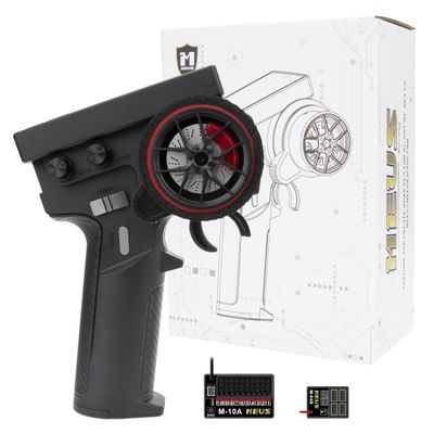 MEUS RACING ME-10B RC Transmitter 10 Channels 2.4GHz and Receiver with Coach Mode for 1/8 1/10 1/18 1/24 RC Crawler Car Boat TRX4 TRX4M SCX10 SCX24 Upgrades Parts (Black - 2 Receivers)