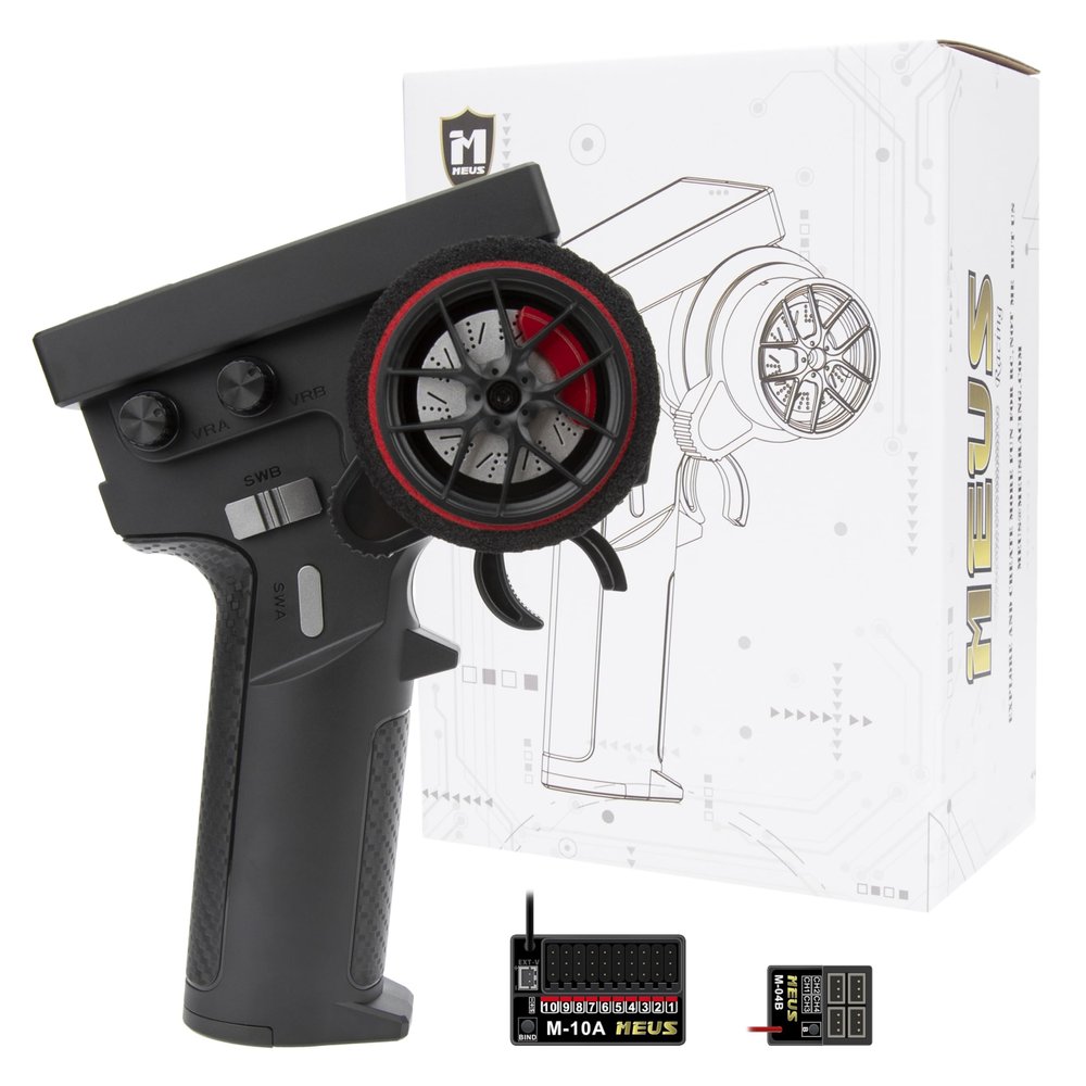 MEUS RACING ME-10B RC Transmitter 10 Channels 2.4GHz and Receiver with Coach Mode for 1/8 1/10 1/18 1/24 RC Crawler Car Boat TRX4 TRX4M SCX10 SCX24 Upgrades Parts (Black - 2 Receivers)