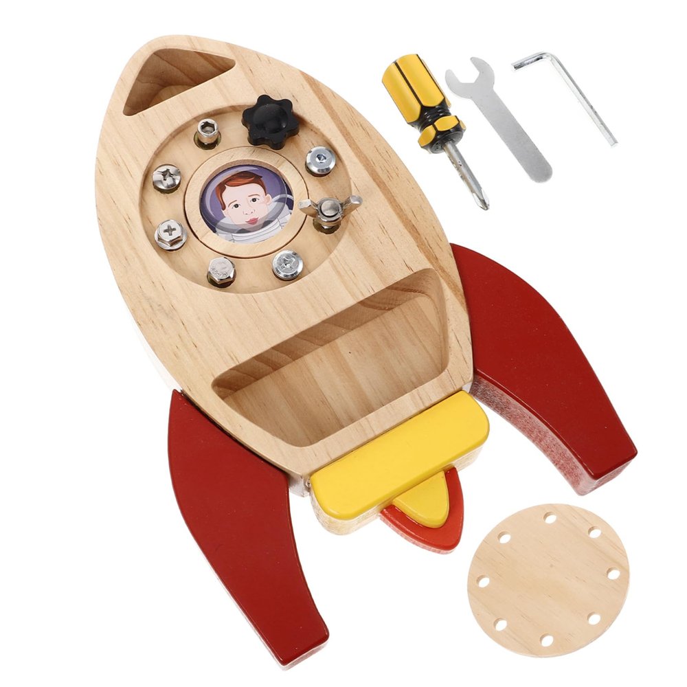 Abaodam 1set Montessori Wooden Rocket Screwdriver Toy Set Interactive Busy Board for Boys and Girls Hand-Eye Coordination and Imagination Learning for Young Explorers