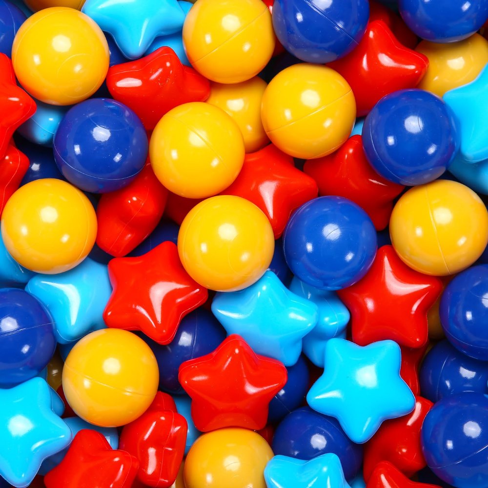Heopeis Star Ball Pit Balls for Toddlers Ball Pits, 200 Ball Pit Ball Star Shapes for Kids, Boys Girls Bounce House, Play Tent, Baby Pool, Party Decoration(Classic Blue Red)