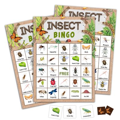 CTLHKY Insect Bingo Games Cards, Bug Party Bingo Cards, Insect Theme Game Decor, Outdoor Adventure Games Kit for Camping Party, Camping Game for Adults Family Activity Supplies -A05