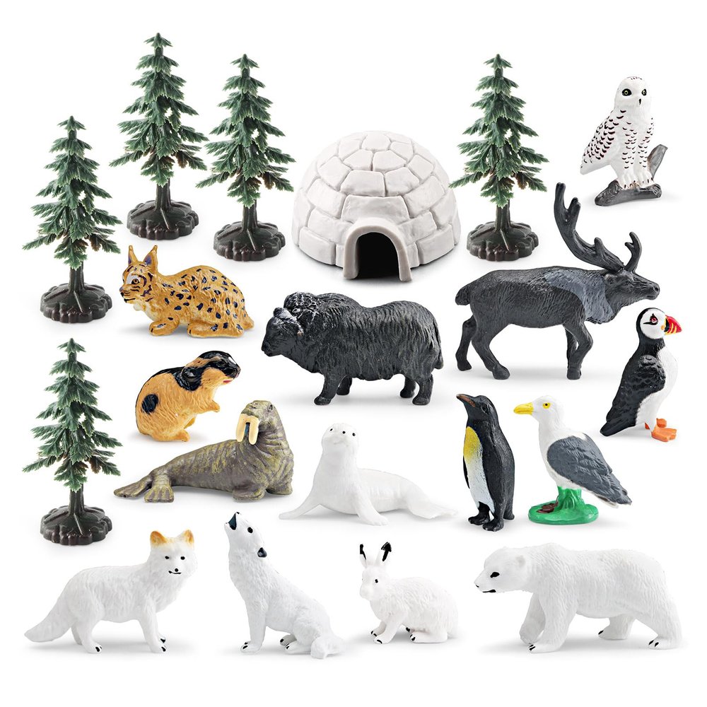 20PCS Arctic Polar Toy Set and Snow Tree Arctic Animals Toys with Igloo,Caribou,Penguin,Walrus Figurines for Cake Toppers Birthday Gifts Preschool Educational Diorama Project