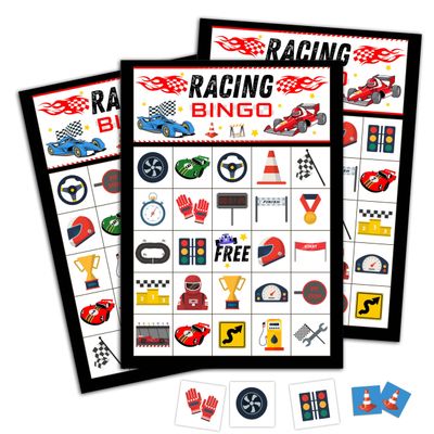 CTLHKY Racing Bingo Games Cards, Race Car Activity Bingo Cards, Race Car Theme Party Game Decor, Racing Lover Men Family Games, Game Sets for Adults Large Group, Birthday Party Activity Supplies -A06