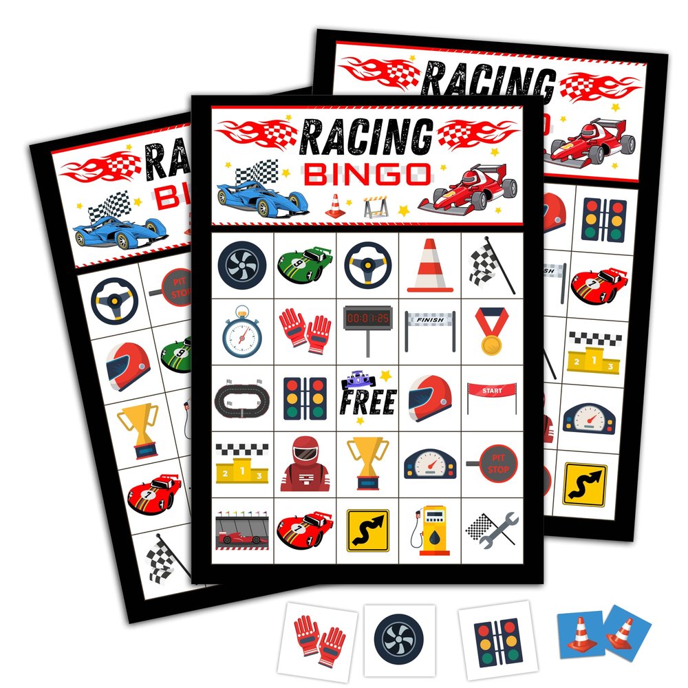 CTLHKY Racing Bingo Games Cards, Race Car Activity Bingo Cards, Race Car Theme Party Game Decor, Racing Lover Men Family Games, Game Sets for Adults Large Group, Birthday Party Activity Supplies -A06
