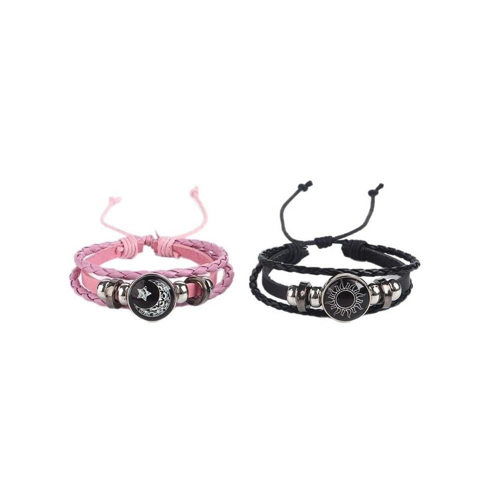 rgwtgkyh Sun and Moon Touch Bracelets for Couples Leather Couples Bracelets for Friendship Relationship Promise Best Friends Bff Adjustable Couples Matching Jewelry Gifts (black&pink)