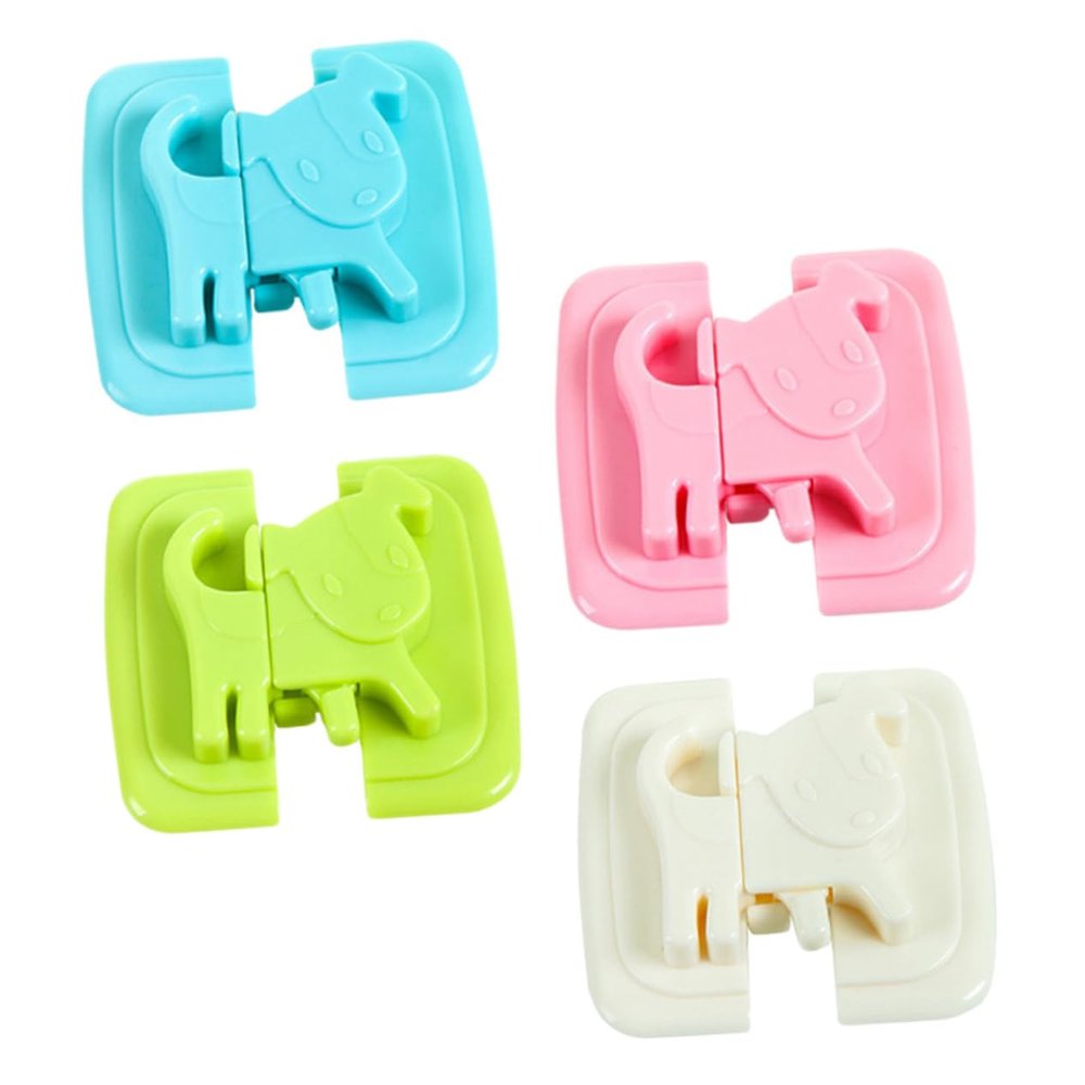 BIUDECO 4pcs Cartoon Safety Locks for Refrigerator Cabinets and Doors Easy Installation Multi-functional Protective Lock Set Green Blue White and Pink